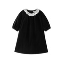 LACE COLLAR VELVET DRESS