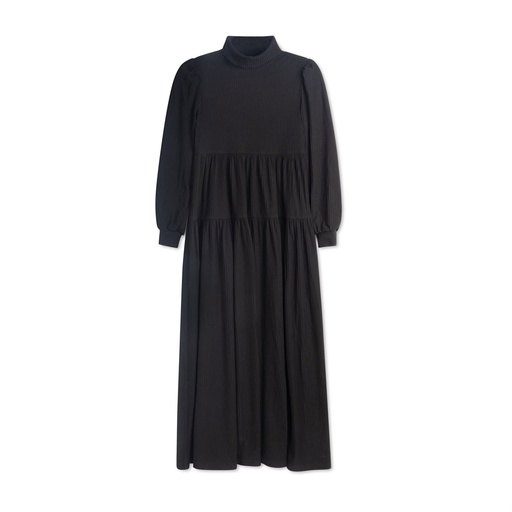 [F24-KDG203-BK] Ribbed Tiered Maxi Dress
