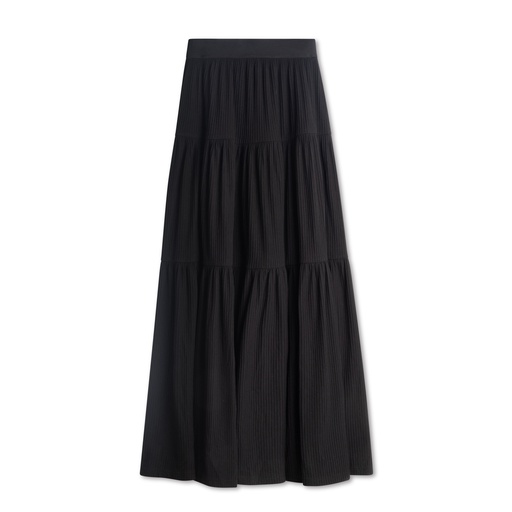 [F24-KSPT201-BK] Ribbed Tiered Maxi Skirt