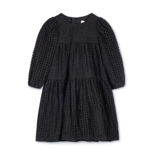 [F24-MDG201-BK] Tiered Dress With Puff Sleeve