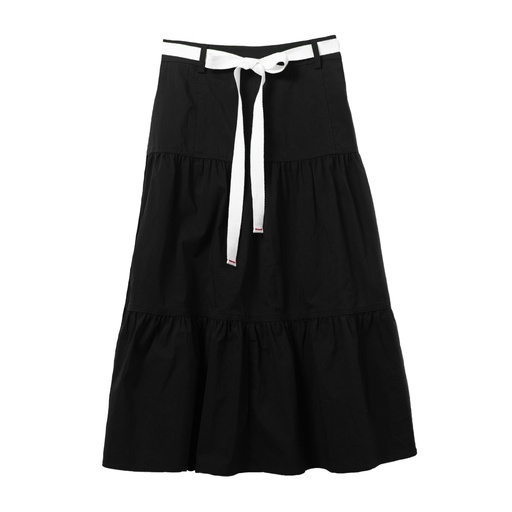 [S24-WSPT304-BK] TIERED SKIRT WITH BELT