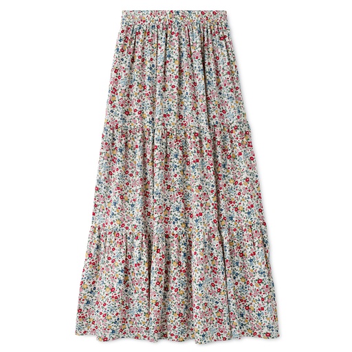 [S24-KSPT301-FM] FLORAL TIERED MAXI SKIRT