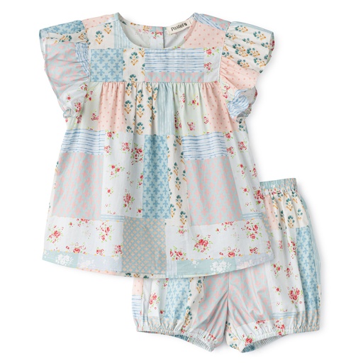 [S24-KIG301-MP] FLUTTER SLEEVE PATCHWORK PRINT BLOOMER SET