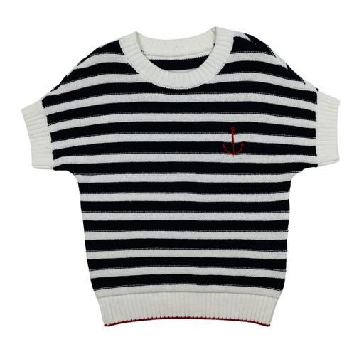 [S24-WNTU303-NV] STRIPED SHORT SLEEVE SWEATER VEST