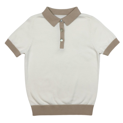 COLOR COMBO SHORT SLEEVE POLO SWEATER