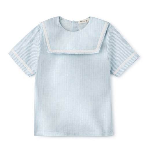 SHORT SLEEVE SHIRT WITH SQUARE RIBBON TRIMMED COLLAR