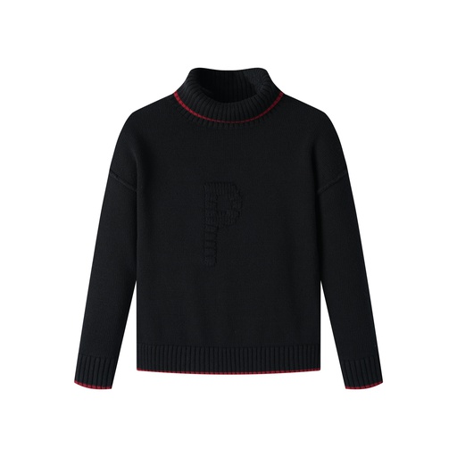 [F25-WSW409-BK] &quot;P&quot; EMBLEM TURTLENECK SWEATER