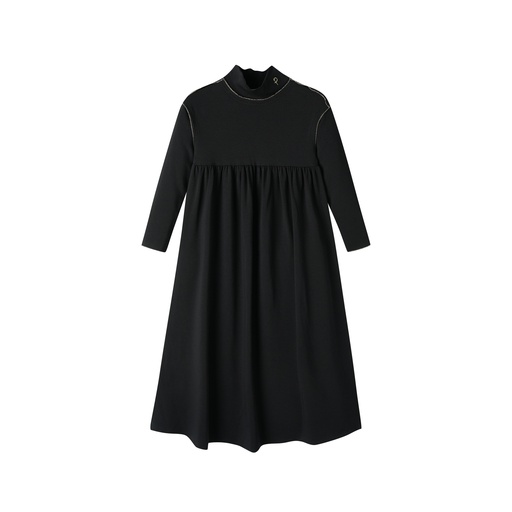 [F25-KG402-BK] TURTLENECK MAXI DRESS WITH PIPING