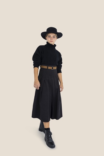 [I-S10-BK] SOFT PLEATED SKIRT WITH BELT