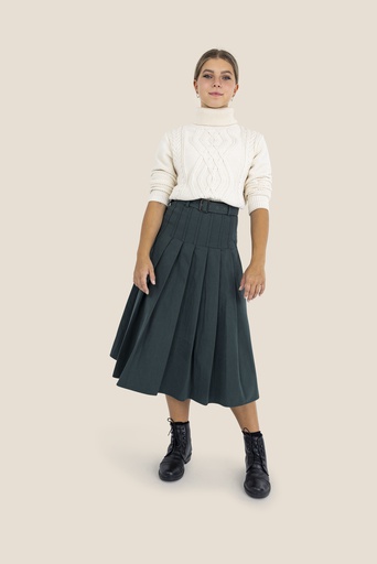 [I-S10-GR] SOFT PLEATED SKIRT WITH BELT