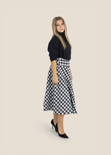 [I-S12-BH] HOUNDSTOOTH YOKE CIRCLE SKIRT