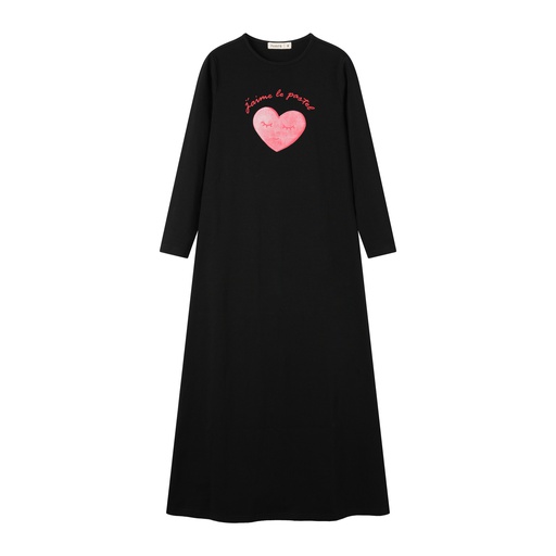 [S25-NG509-BK] CENTER HEART NIGHTGOWN