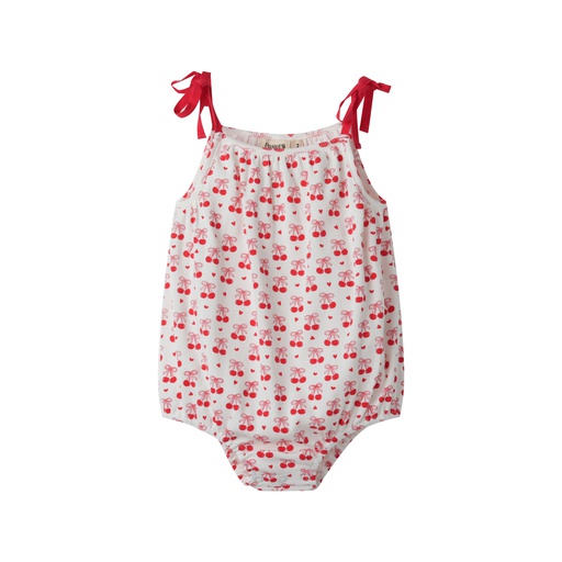 [S25-WBG510-RD] CHERRY PRINT ROMPER WITH SHOULDER TIE