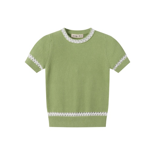 [S25-MSW504-GR] SHORT SLEEVE SWEATER WITH CONTRAST EDGING