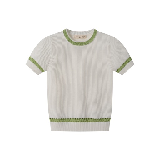 [S25-MSW504-WH] SHORT SLEEVE SWEATER WITH CONTRAST EDGING