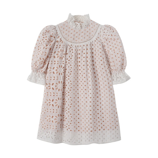 [S25-MD502-WH] ROUND YOKE EYELET DRESS