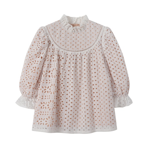 [S25-MGT502-WH] ROUND YOKE EYELET BLOUSE