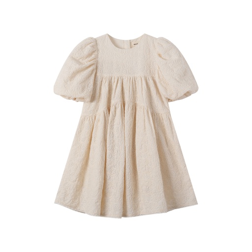 [S25-MD504-CR] EMBROIDERED PUFF SLEEVE DRESS