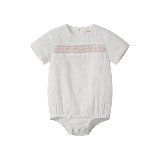 [S25-MBB501-WH] LINEN ROMPER WITH SMOCKING