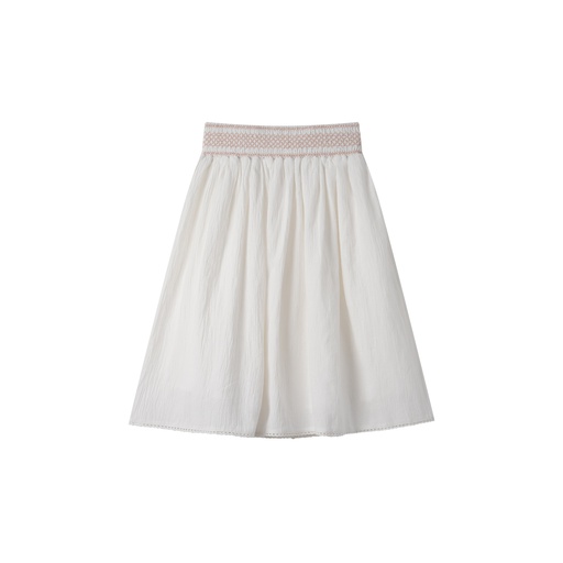 [S25-MS501-WH] LINEN SKIRT WITH SMOCKED WAIST