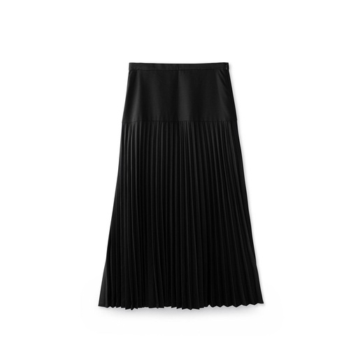 Yoke Accordion Midi Pleated Skirt