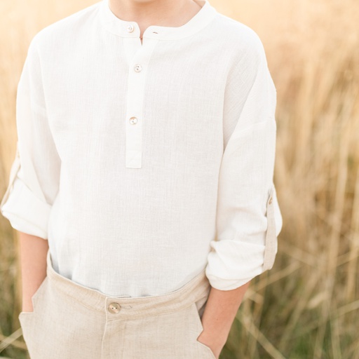 Roll Tab Linen Shirt With Collar
